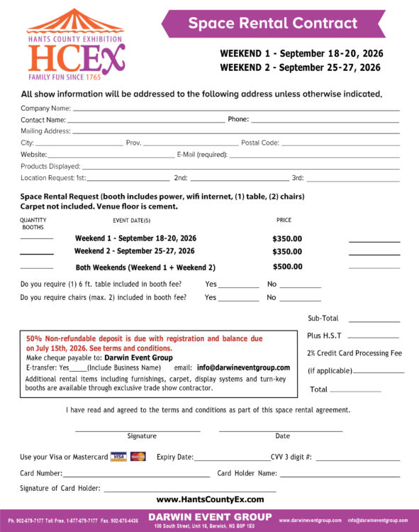 Image of 2026 Hants County Ex Booth Registration Form
